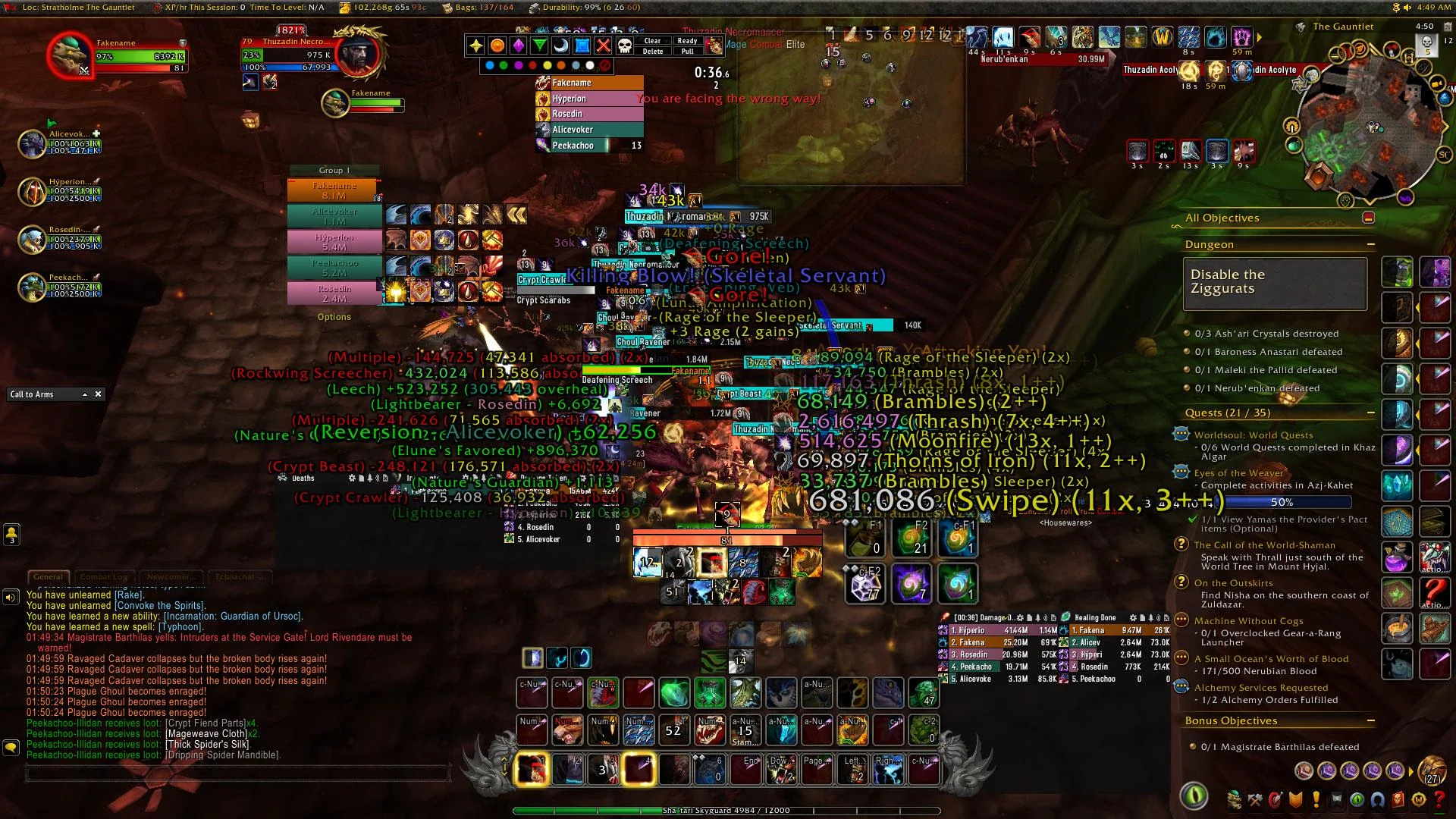 World of Warcraft UI with complex addon configuration